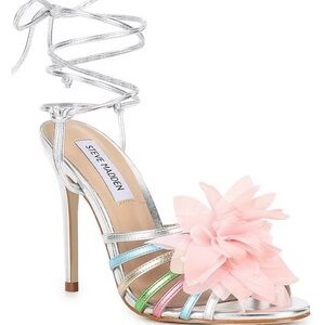 Steve Madden Silver Multicolor Strappy Heel with Pink Flower